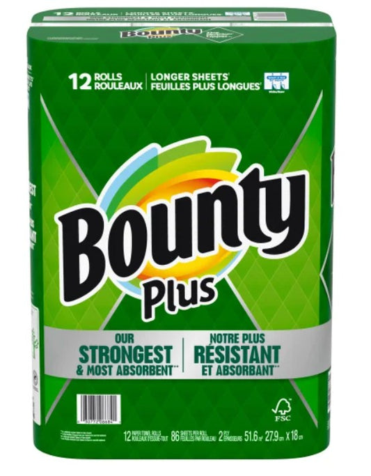 Bounty Plus Paper Towels 12 Rolls - 86 Sheets