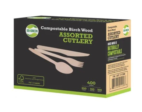 GO4GREEN Assorted Birch Wood Cutlery Pack of 400