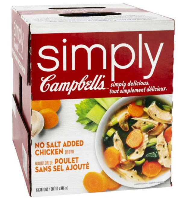 Simply Campbell’s No Salt Added Chicken Broth, 6 x 946 mL