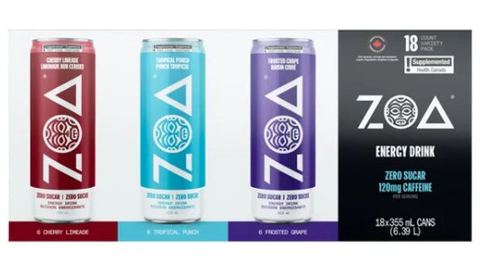 ZOA Zero Sugar Energy Drink Variety Pack 355 mL, 18-pack