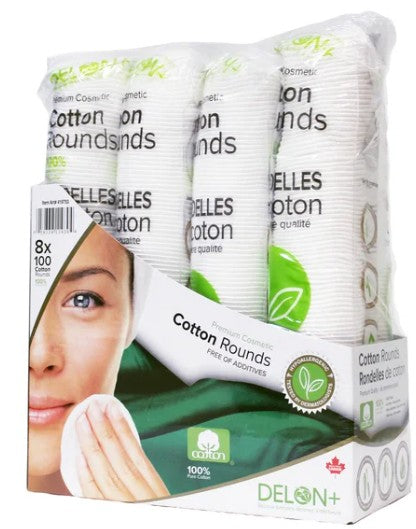 Delon Premium Cosmetic Cotton Rounds, 8-pack of 100