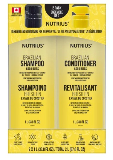 Nutrius Brazilian Shampoo and Conditioner, 2 x 1 L