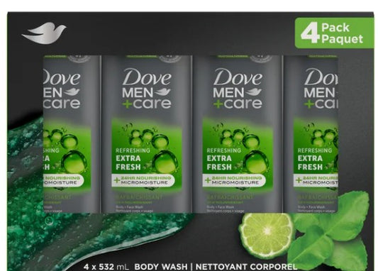 Dove Men+Care Body and Face Wash, 4 x 532 ml