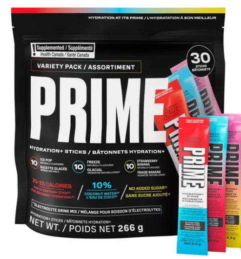 PRIME Hydration+ Sticks Variety Pack, 30-count